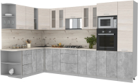 Кухонный гарнитур Интерлиния Мила 1.88x3.4 левая (вудлайн кремовый/бетон/бискайская сосна) - 