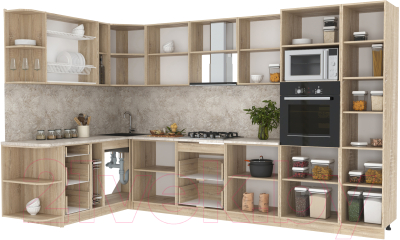 Готовая кухня Интерлиния Мила 1.88x3.4 левая (вудлайн кремовый/бетон/бискайская сосна)