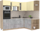 Кухонный гарнитур Интерлиния Мила 1.68x2.4 правая (ваниль/бетон/травертин) - 