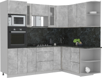 Кухонный гарнитур Интерлиния Мила 1.68x2.4 правая (бетон/бетон/кастилло темный) - 