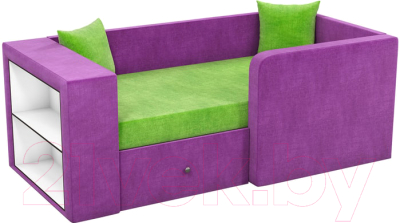 Кровать-тахта детская Mebelico Орнелла 5 (микровельвет, зеленый/фиолетовый)
