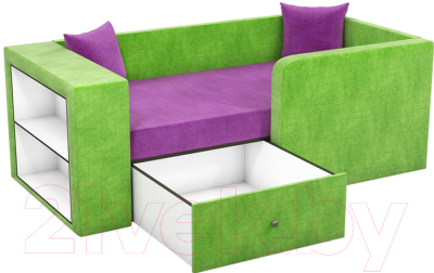 Кровать-тахта детская Mebelico Орнелла 5 (микровельвет, фиолетовый/зеленый)