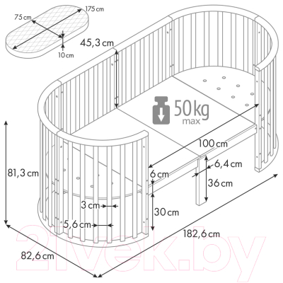 Детская кроватка Polini Kids Simple 930 / 0003076-04 (белый)