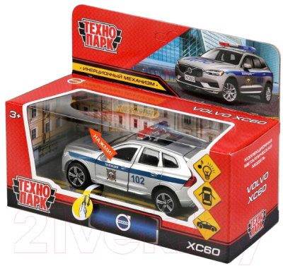 Автомобиль игрушечный Технопарк Volvo XC60 R-Desing Полиция / XC60-12SLPOL-SR (серебристый)