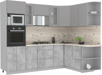 Кухонный гарнитур Интерлиния Мила 1.68x2.6 правая (серебристый/бетон/бискайская сосна) - 