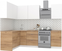 Готовая кухня Интермебель Микс Топ-25 2x1.52м левая (белый премиум/дуб крафт золотой/венато) - 