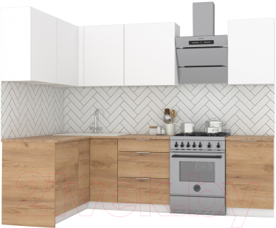 Готовая кухня Интермебель Микс Топ-25 2x1.52м левая (белый премиум/дуб крафт золотой/венато)