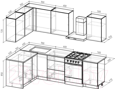 Готовая кухня Интермебель Микс Топ-25 2x1.52м левая (белый премиум/дуб крафт золотой/венато)