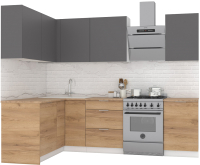 Готовая кухня Интермебель Микс Топ-25 2x1.52м левая (графит серый/дуб крафт золотой/дуб золотой) - 