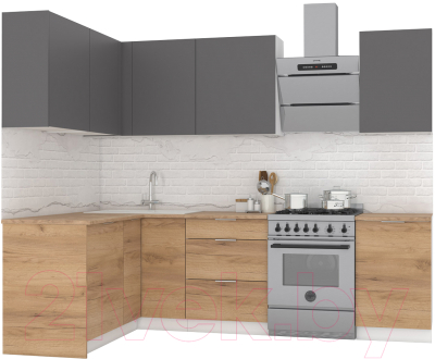 Готовая кухня Интермебель Микс Топ-25 2x1.52м левая (графит серый/дуб крафт золотой/дуб золотой)