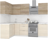 Готовая кухня Интермебель Микс Топ-26 2.1x1.52м левая (дуб каньон/вудлайн кремовый/венато) - 