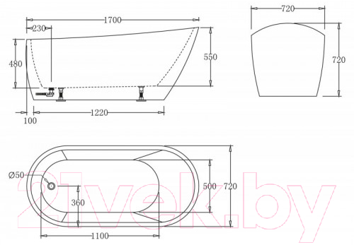 Ванна акриловая BelBagno BB62-1700-W0