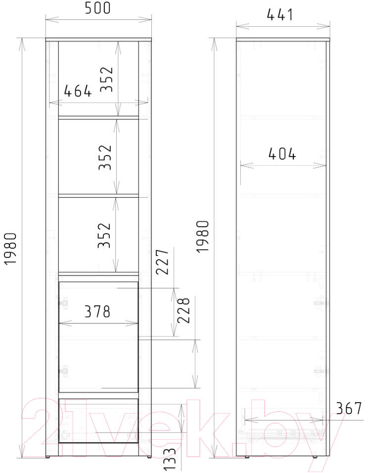 Шкаф-пенал Рэйгрупп Bromo ВТ-04 1D1Y 50x198x45 / ВТ-04 VL (дуб веллингтон)