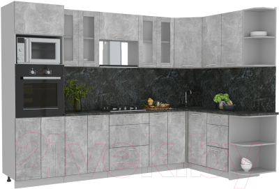 Готовая кухня Интерлиния Мила 1.68x3.0 правая (бетон/бетон/кастилло темный)
