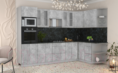 Готовая кухня Интерлиния Мила 1.68x3.0 правая (бетон/бетон/кастилло темный)