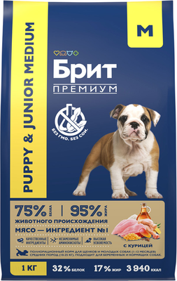Сухой корм для собак Брит Premium Dog Puppy and Junior Medium с курицей / 5049912