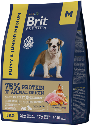Сухой корм для собак Brit Premium Dog Puppy and Junior Medium с курицей / 5049912 (1кг)
