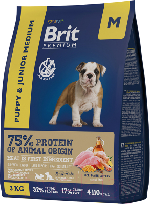 Сухой корм для собак Brit Premium Dog Puppy and Junior Medium с курицей / 5049929 (3кг)