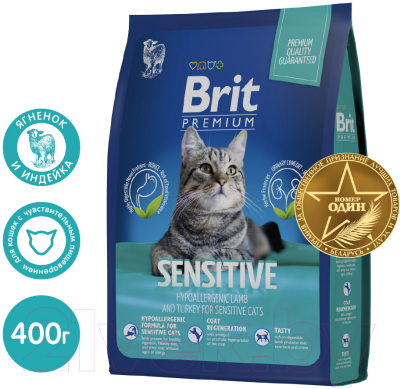 Сухой корм для кошек Brit Premium Cat Sensitive с ягненком и индейкой / 5049196 (400г)