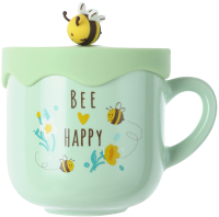 Кружка Miniso Bee Series / 0515 (с крышкой, зеленый) - 