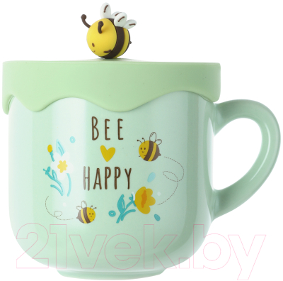 Кружка Miniso Bee Series / 0515 (с крышкой, зеленый)