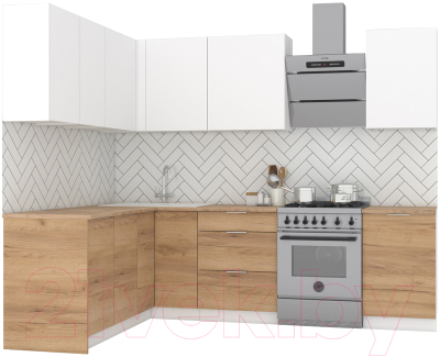 Готовая кухня Интермебель Микс Топ-28 2x1.72м левый (белый премиум/дуб крафт золото/дуб крафт золото)