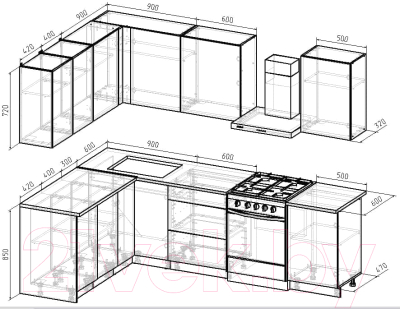 Готовая кухня Интермебель Микс Топ-28 2x1.72м левый (белый премиум/дуб крафт золотой/венато)