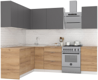 Готовая кухня Интермебель Микс Топ-28 2x1.72м левый (графит серый/дуб крафт золото/дуб крафт золото) - 