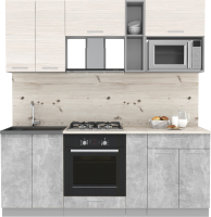 Кухонный гарнитур Интерлиния Мила 2.0 ВТ (вудлайн кремовый/бетон/бискайская сосна) - 