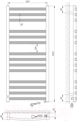 Полотенцесушитель электрический Laris Гранд Премиум ЧК П14 500x1200 (правый)