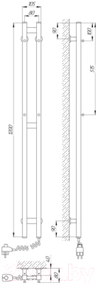 Полотенцесушитель электрический Laris Прайм ЧК Дуэт П2 80x1200 (правый)
