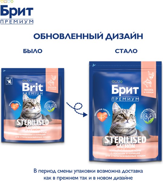 Сухой корм для кошек Brit Premium Cat Sterilized Salmon&Chicken / 5049851 (2кг)