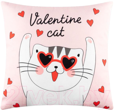 Подушка декоративная Этель Valentine Cat / 5309886 (40x40, велюр)