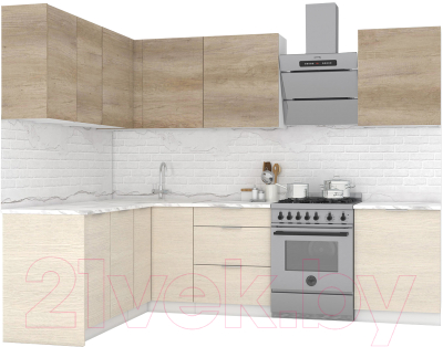 Готовая кухня Интермебель Микс Топ-29 2.1x1.72м левый (дуб каньон/вудлайн кремовый/венато)