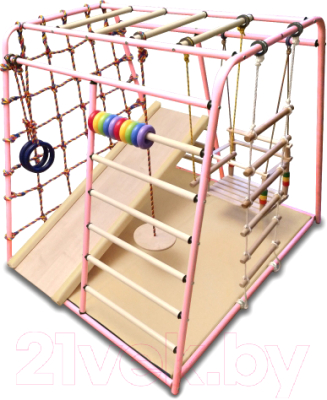 Детский спортивный комплекс Вертикаль Веселый Малыш Maxi (розовый, горка/мягкий бортик)