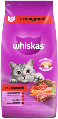 Сухой корм для кошек Whiskas Вкусные подушечки с нежным паштетом с говядиной (5кг)