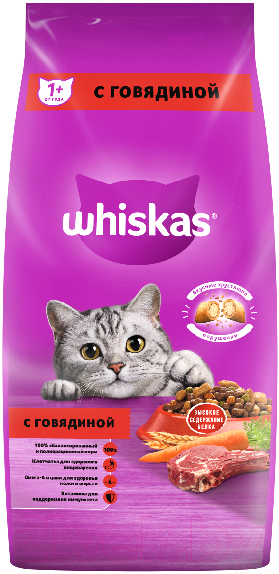 Сухой корм для кошек Whiskas Вкусные подушечки с нежным паштетом с говядиной