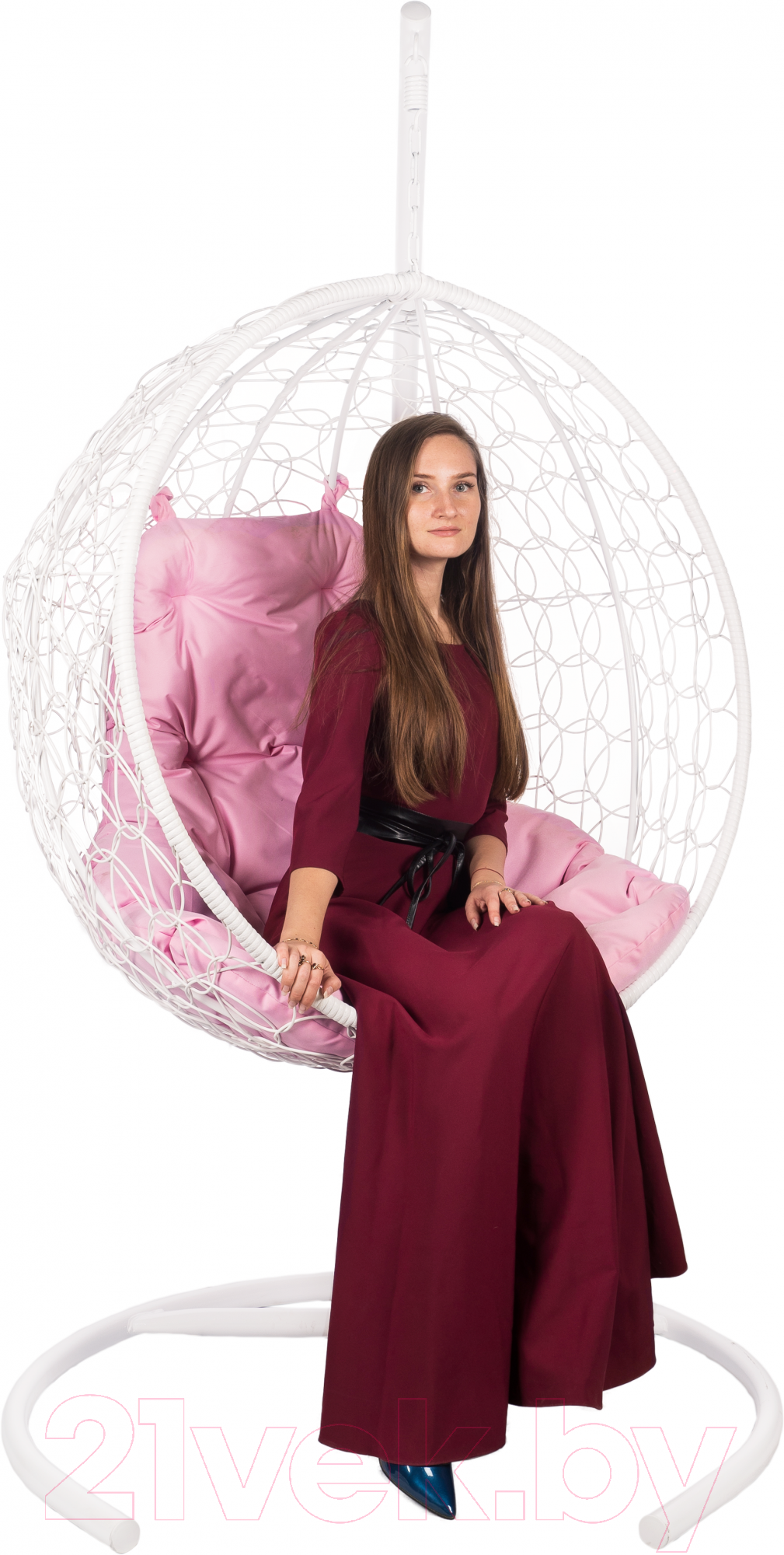 Кресло подвесное BiGarden Kokos White (розовая подушка)
