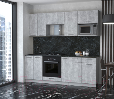 Кухонный гарнитур Интерлиния Мила 2.2 ВТ (бетон/бетон/кастилло темный)