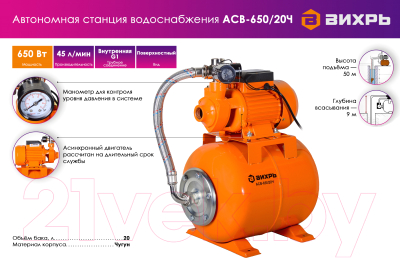 Насосная станция Вихрь АСВ-650/20Ч (68/1/18)