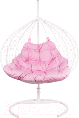 Кресло подвесное BiGarden Gemini White (двойной, розовая подушка)