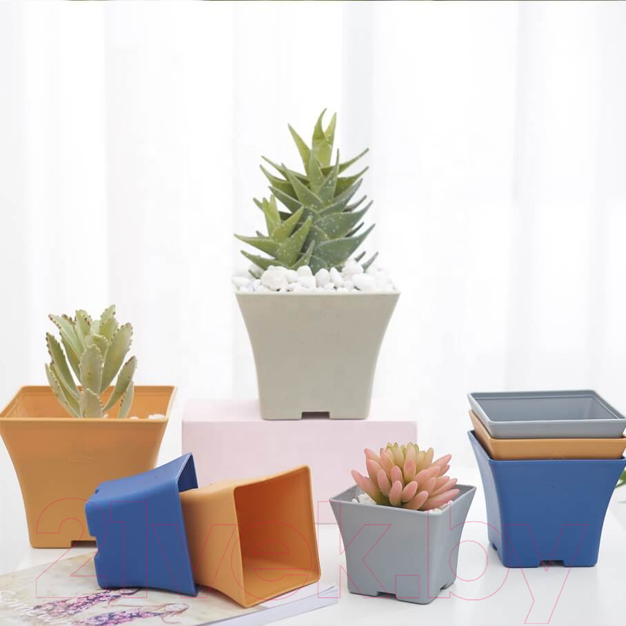 Кашпо BOTANICA Blok + поддон (12x10см, серый) — фото 4