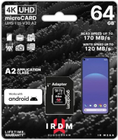 

Карта памяти, microSDXC 64GB Class10 UHS-I V30 U3 A2 + адаптер / M2AA-0640R12
