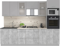 Кухонный гарнитур Интерлиния Мила 2.8 ВТ (серебристый/бетон/бискайская сосна) - 