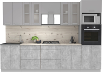 Кухонный гарнитур Интерлиния Мила 3.0 ВТ (серебристый/бетон/бискайская сосна) - 