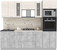 Кухонный гарнитур Интерлиния Мила 2.4 ВТ (вудлайн кремовый/бетон/бискайская сосна) - 