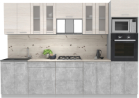 Кухонный гарнитур Интерлиния Мила 3.0 ВТ (вудлайн кремовый/бетон/бискайская сосна) - 