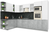 Кухонный гарнитур Интерлиния Мила Пластик 1.88x3.2 левая (мрамор/белый глянец/кастилло темный) - 