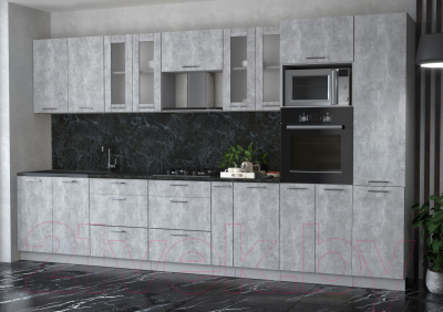 Кухонный гарнитур Интерлиния Мила 3.6 ВТ (бетон/бетон/кастилло темный)