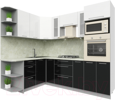 Готовая кухня Интерлиния Мила Пластик 1.68x2.4 левая (черный/белый глянец/опал светлый)